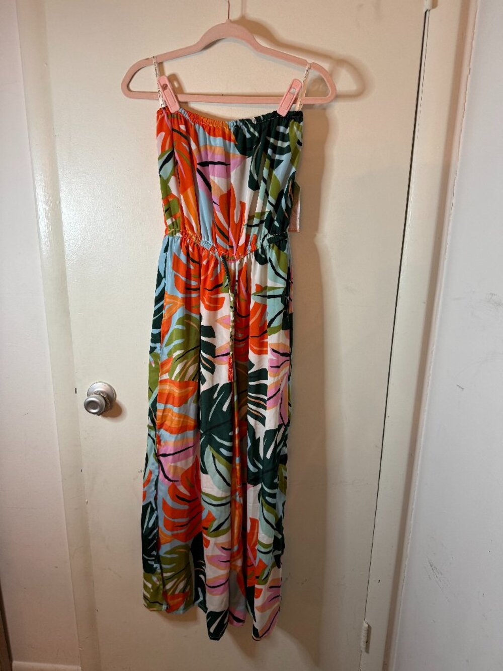Tropical Print Strapless Jumpsuit
